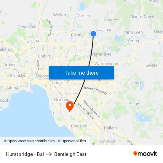 Hurstbridge - Bal to Bentleigh East map