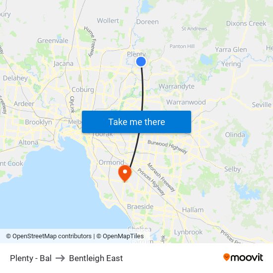 Plenty - Bal to Bentleigh East map