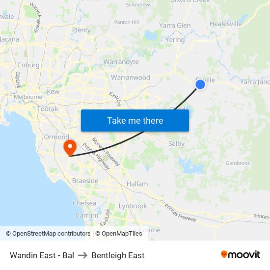 Wandin East - Bal to Bentleigh East map
