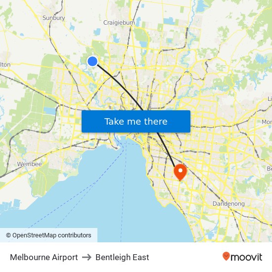 Melbourne Airport to Bentleigh East map