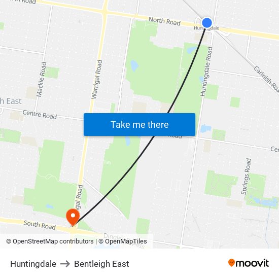 Huntingdale to Bentleigh East map