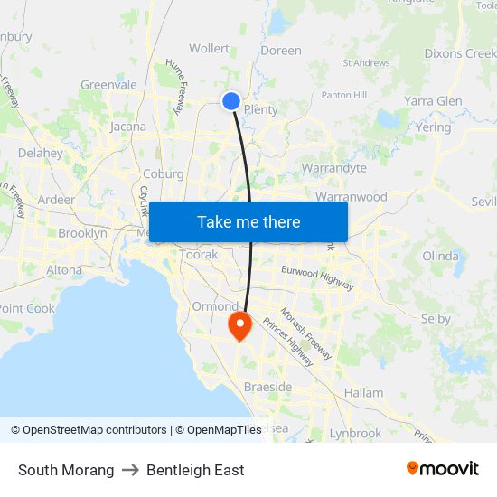 South Morang to Bentleigh East map