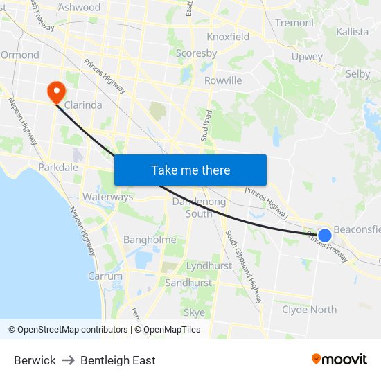 Berwick to Bentleigh East map