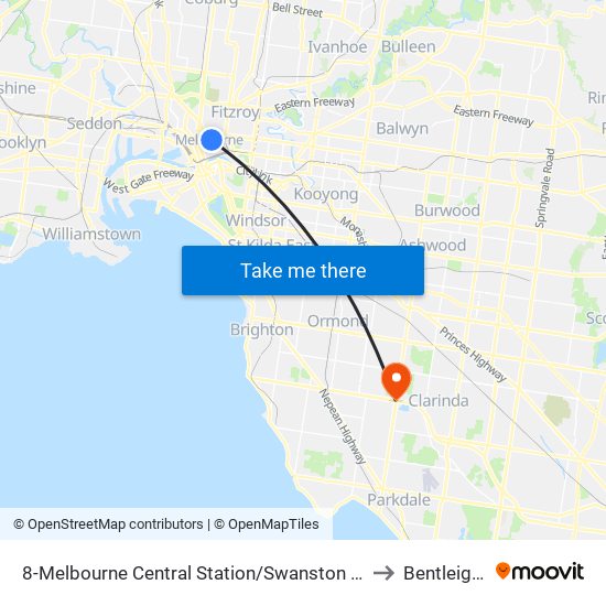 8-Melbourne Central Station/Swanston St (Melbourne City) to Bentleigh East map