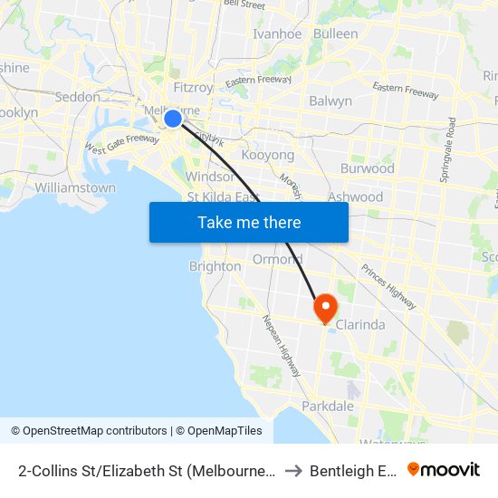 2-Collins St/Elizabeth St (Melbourne City) to Bentleigh East map