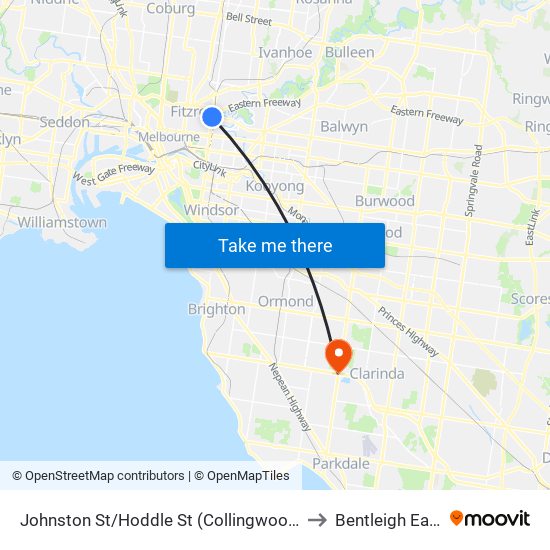 Johnston St/Hoddle St (Collingwood) to Bentleigh East map