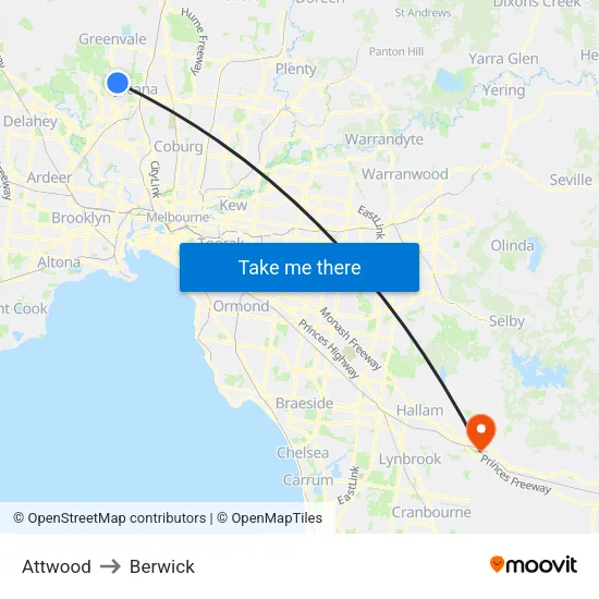 Attwood to Berwick map