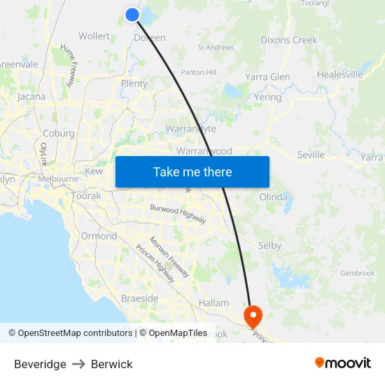 Beveridge to Berwick map