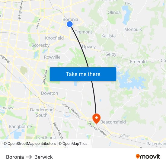 Boronia to Berwick map