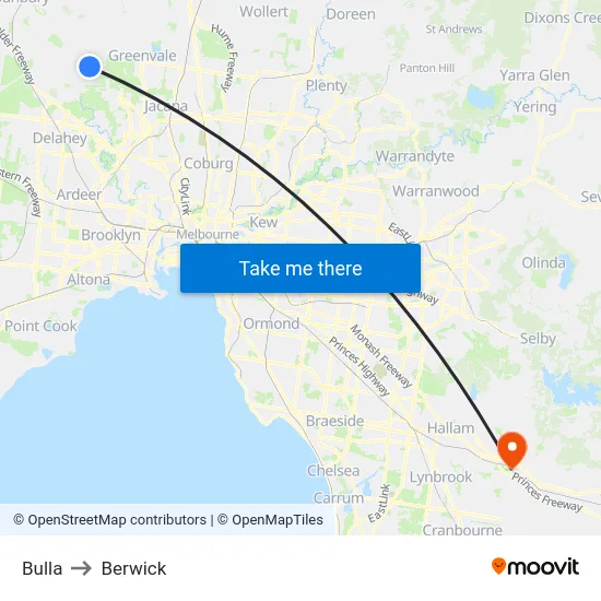 Bulla to Berwick map