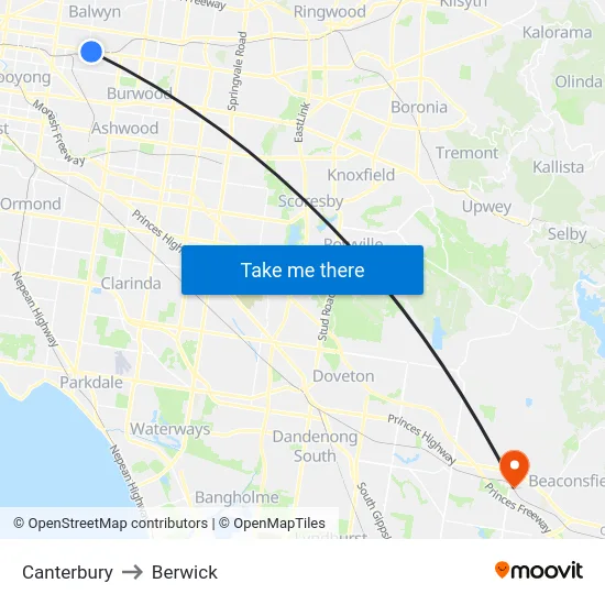Canterbury to Berwick map