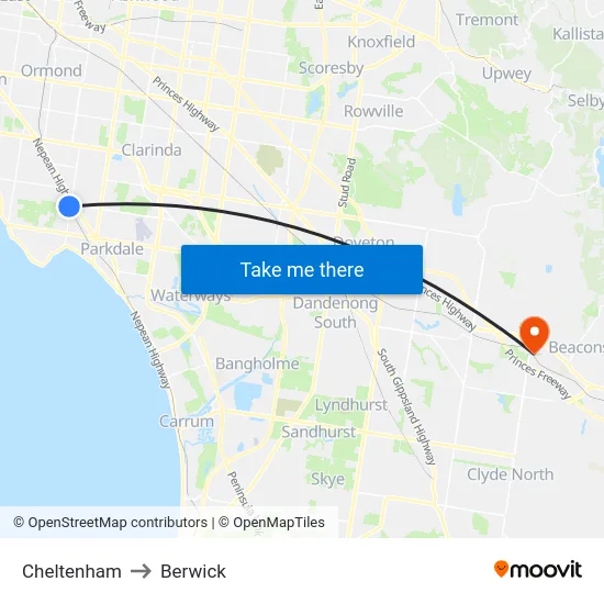 Cheltenham to Berwick map