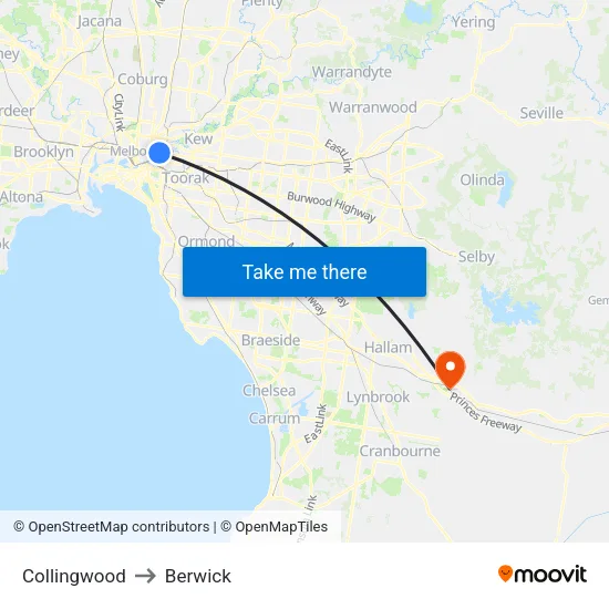 Collingwood to Berwick map