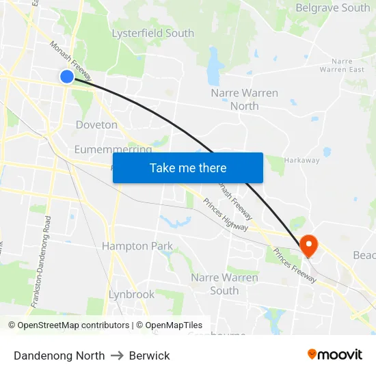Dandenong North to Berwick map