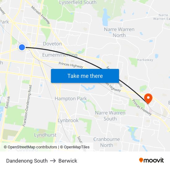 Dandenong South to Berwick map