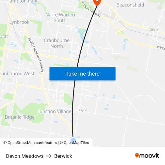 Devon Meadows to Berwick map