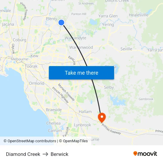 Diamond Creek to Berwick map