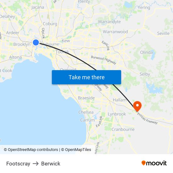 Footscray to Berwick map