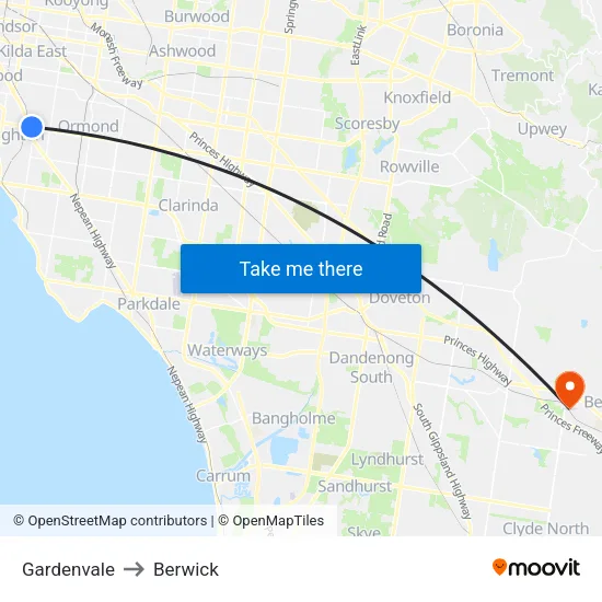Gardenvale to Berwick map