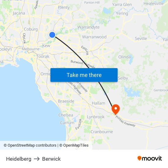 Heidelberg to Berwick map