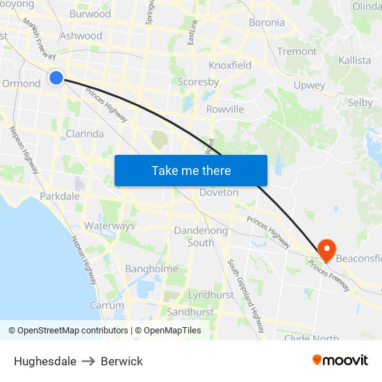 Hughesdale to Berwick map