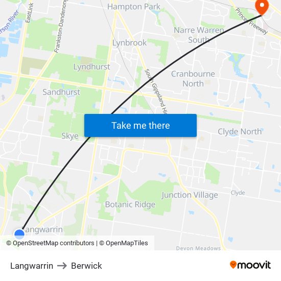 Langwarrin to Berwick map
