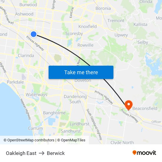 Oakleigh East to Berwick map