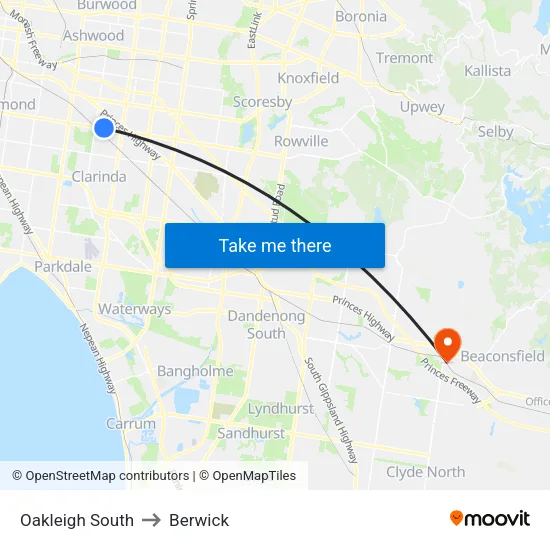 Oakleigh South to Berwick map
