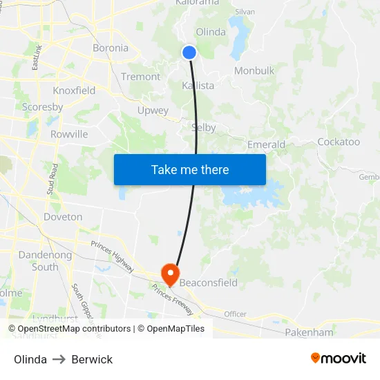 Olinda to Berwick map