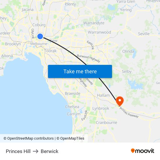 Princes Hill to Berwick map