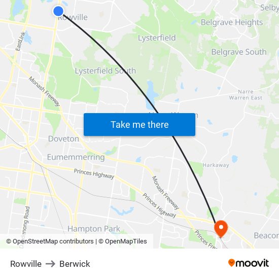 Rowville to Berwick map