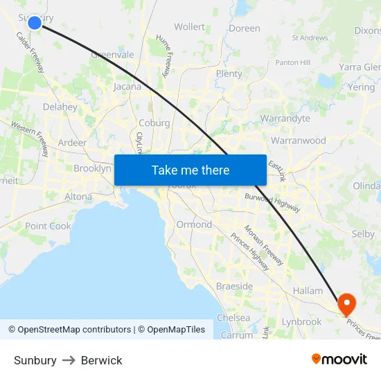 Sunbury to Berwick map