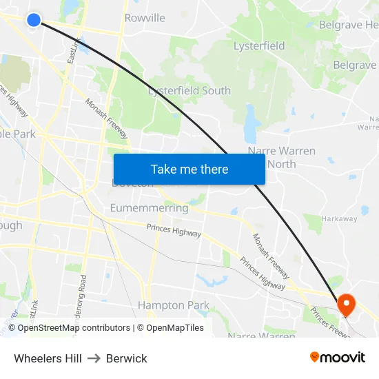 Wheelers Hill to Berwick map