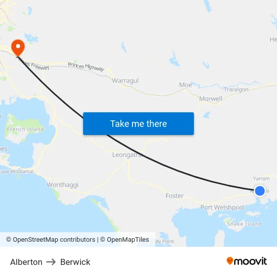 Alberton to Berwick map