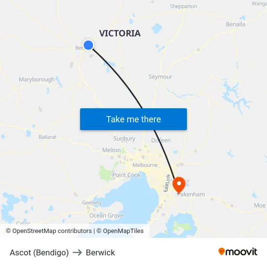 Ascot (Bendigo) to Berwick map