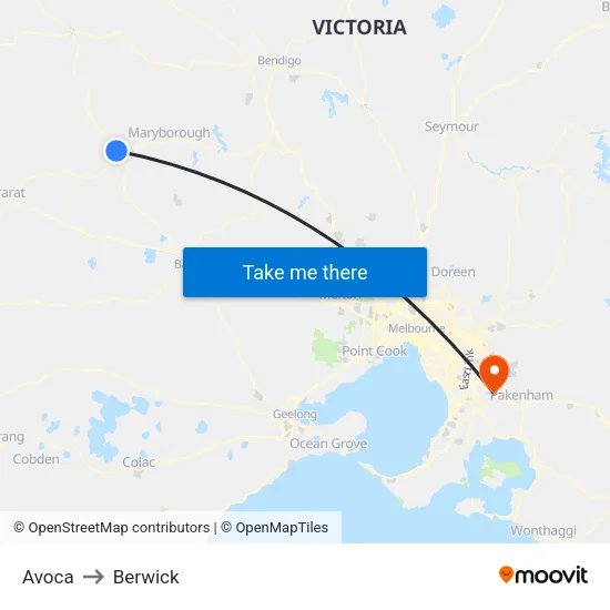 Avoca to Berwick map