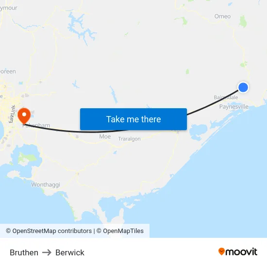 Bruthen to Berwick map