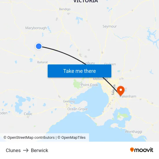 Clunes to Berwick map