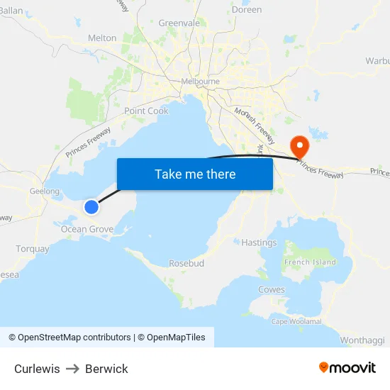 Curlewis to Berwick map
