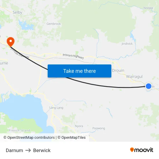 Darnum to Berwick map