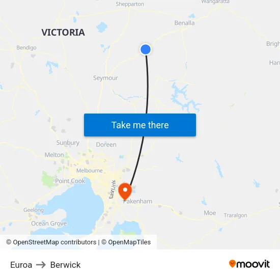 Euroa to Berwick map