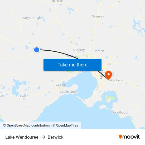 Lake Wendouree to Berwick map