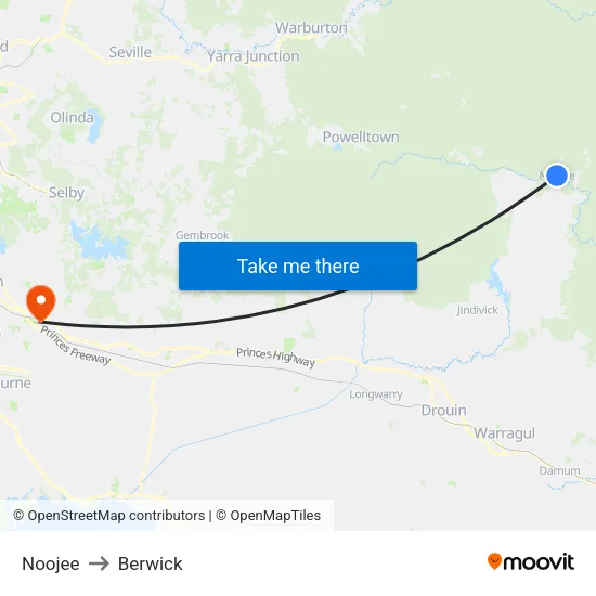 Noojee to Berwick map