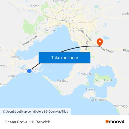 Ocean Grove to Berwick map