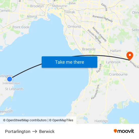 Portarlington to Berwick map