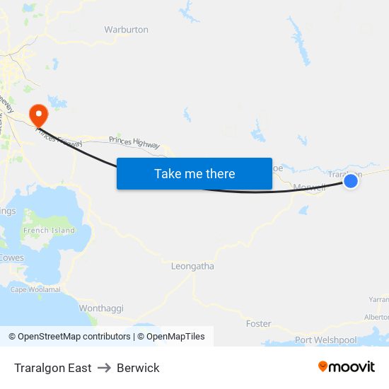 Traralgon East to Berwick map