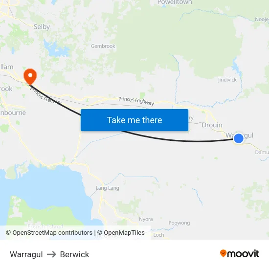 Warragul to Berwick map