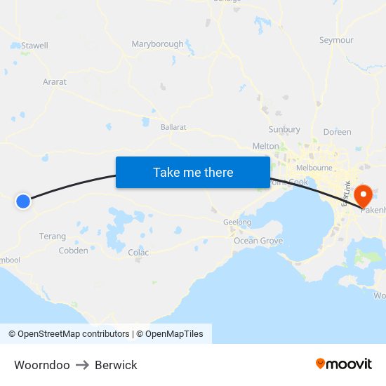 Woorndoo to Berwick map