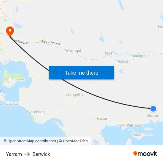 Yarram to Berwick map