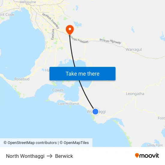 North Wonthaggi to Berwick map